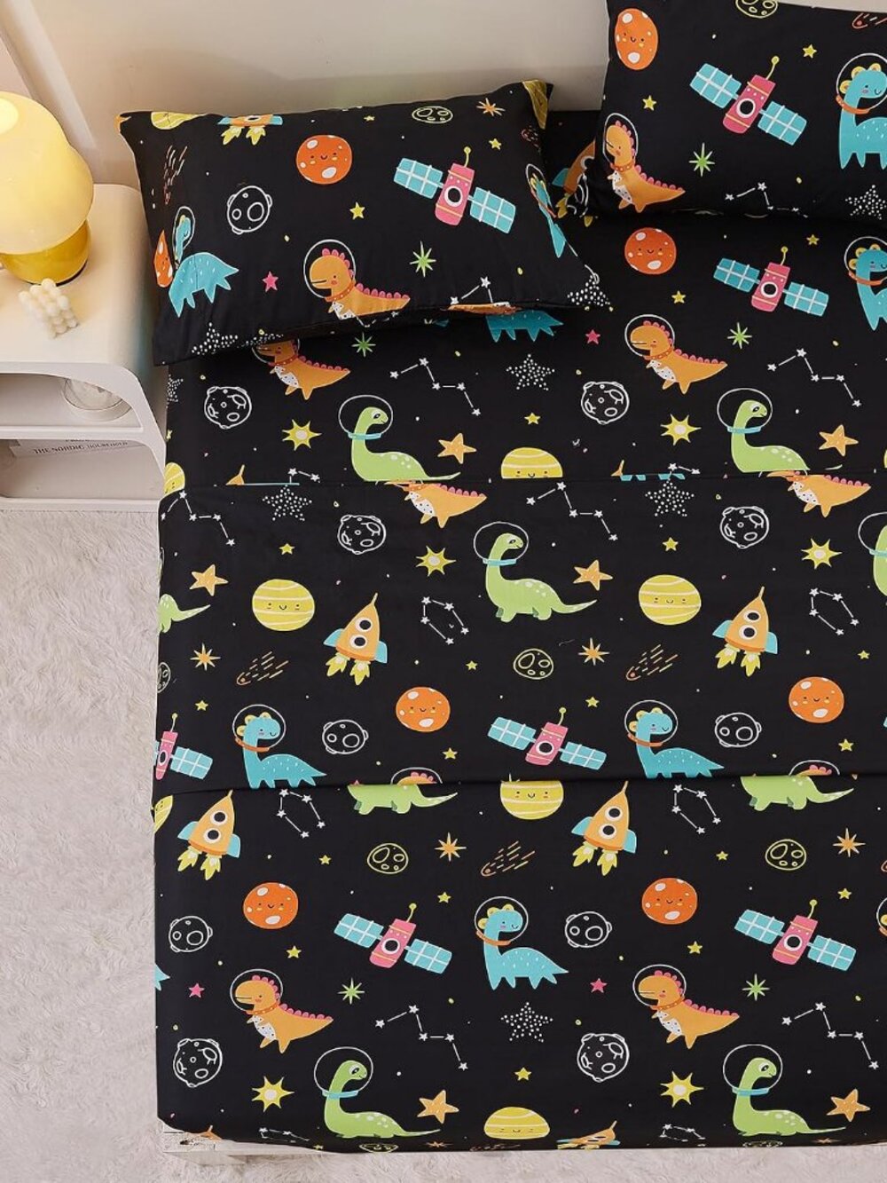 Twin Size Dinosaur Bed Sheets Set Kids Boys Space Mattress Bedsheets